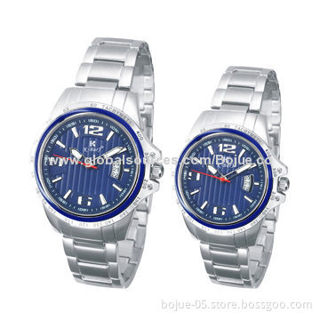 Blue dial stainless steel case and strap couple watchNew